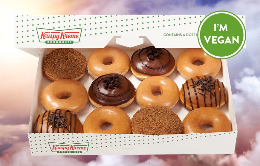 Box of vegan Krispy Kreme donuts